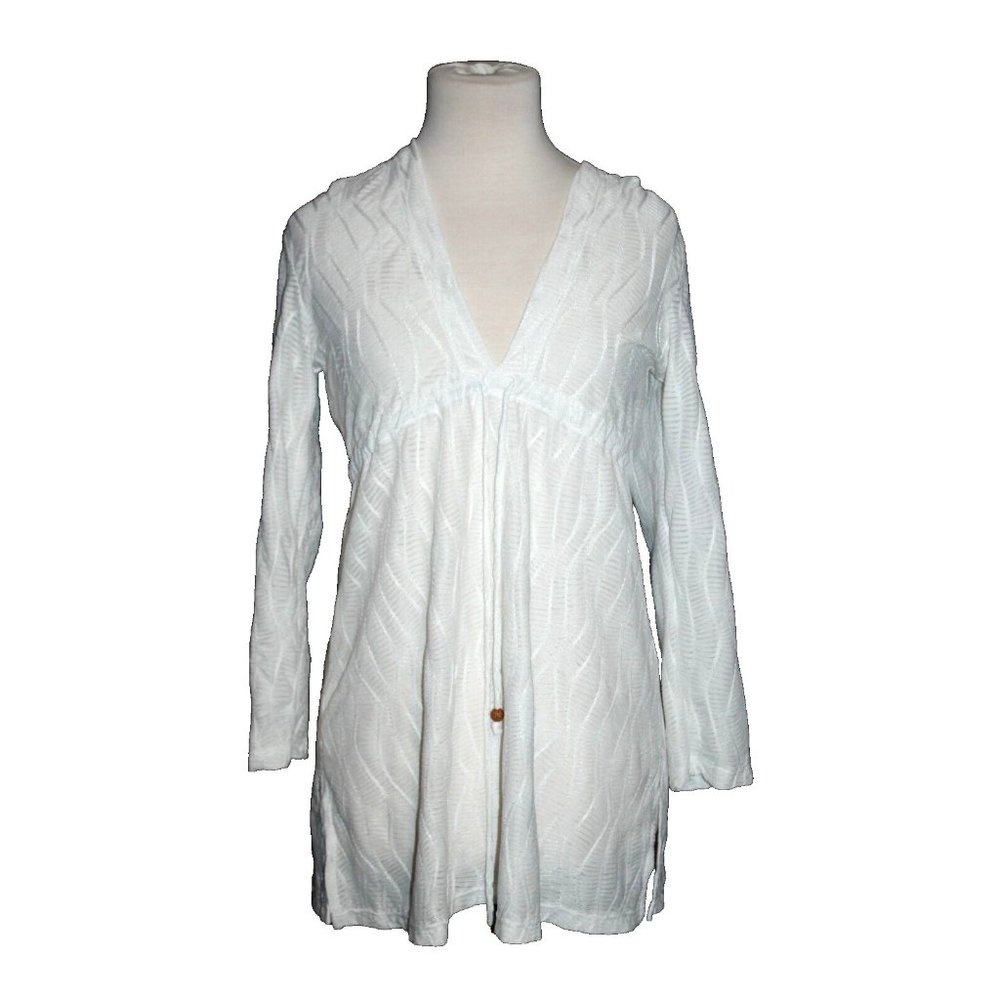 J. Valdi Swim Cover-Up Women's Small S White V-Neck Hoodie Long Sleeve Sheer